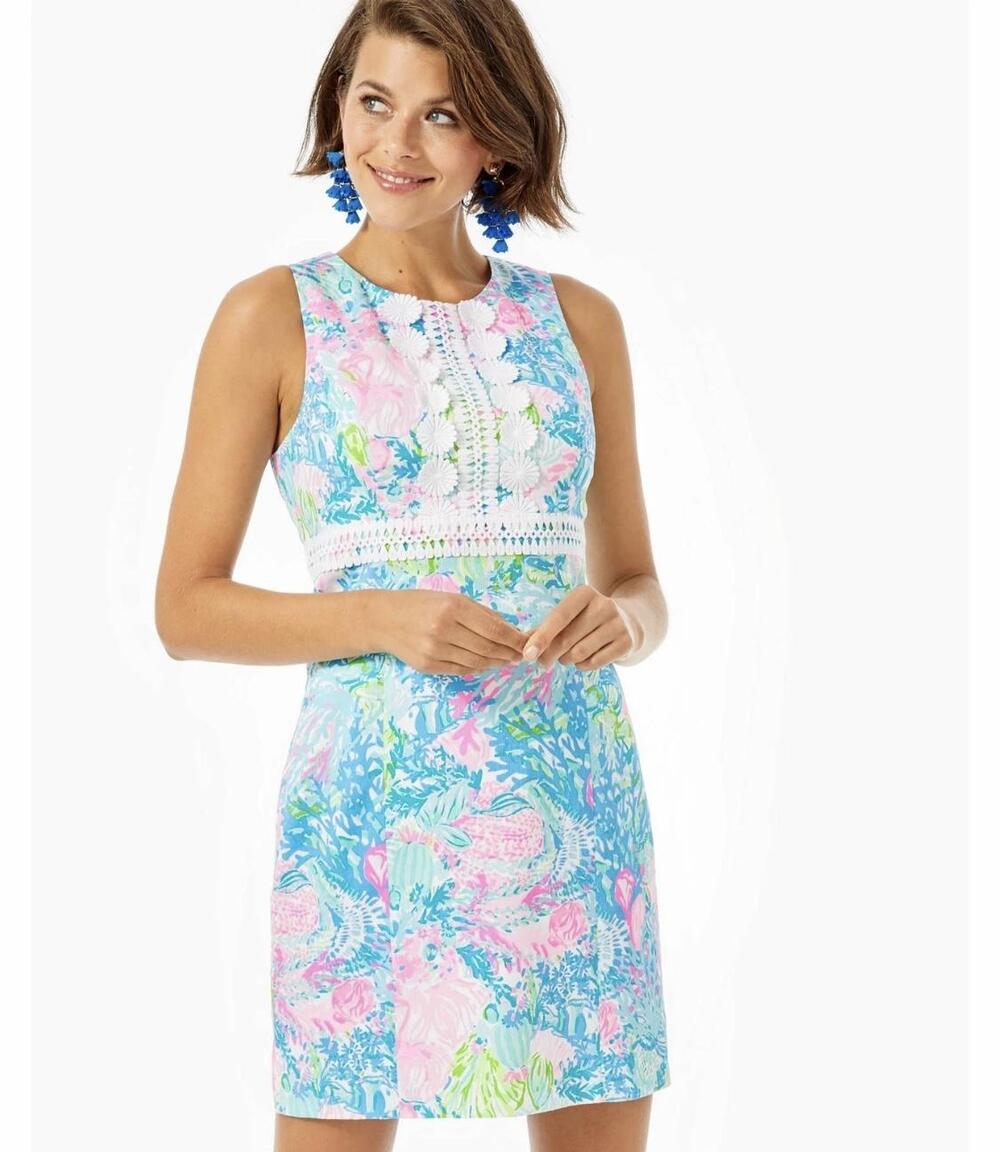 Lilly Pulitzer Dress 4 Railee Stretch Cotton Shift Floral Tropical Lace Sundress